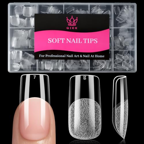 Medium Square Nail Tips - Clear Half Matte Finish, 240 Pcs