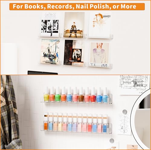 4 Pack Wall Mount Acrylic Nail Polish Shelves 15 Inch - Clear Organizer for Salon & Studio