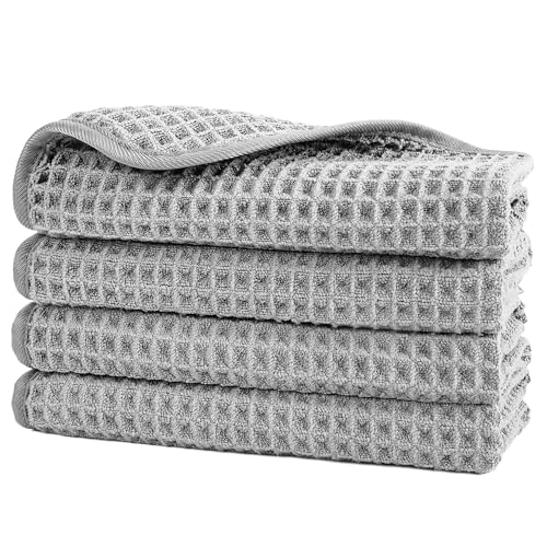 POLYTE 430 GSM Microfiber Waffle Washcloths, 13x13 Inch - 4 Pack