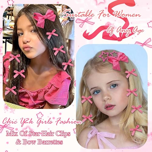 STGDAK Hot Pink Hair Bows Set 26pc Star & Ribbon Clips, Variation 39