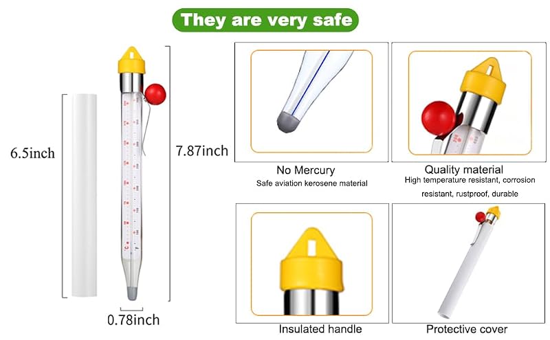 LABO Candy Thermometer - Glass & Stainless Steel, Instant Read for Deep Frying & Cooking