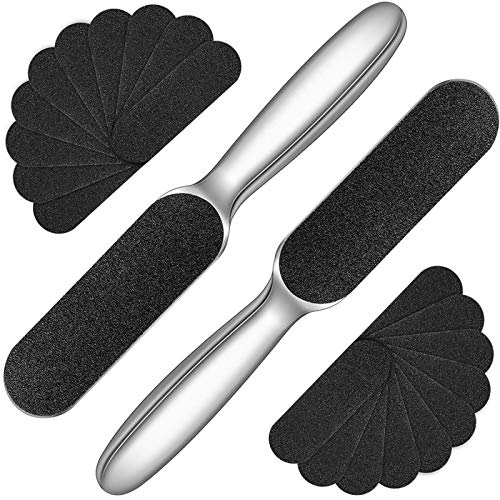 Mudder Silver Pedicure Foot Files with 20 Refill Pads - Double-Sided Callus Remover