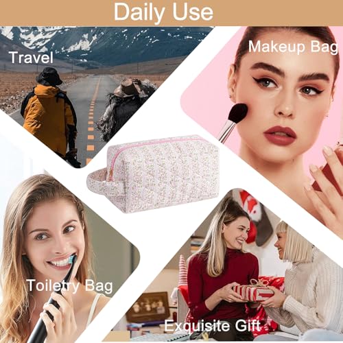 Pink Floral Travel Makeup Bag for Women Girls with Handle - Large Capacity, Durable Cosmetic Organizer