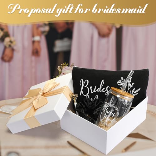 Umigy Bridesmaid Gift Box Set Black/White with Glass Cup Makeup Bag & Accessories