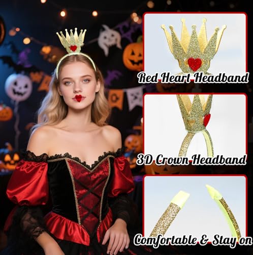Queen Hearts Princess Crown Headband - Red Heart Tiara for Women Costume & Party