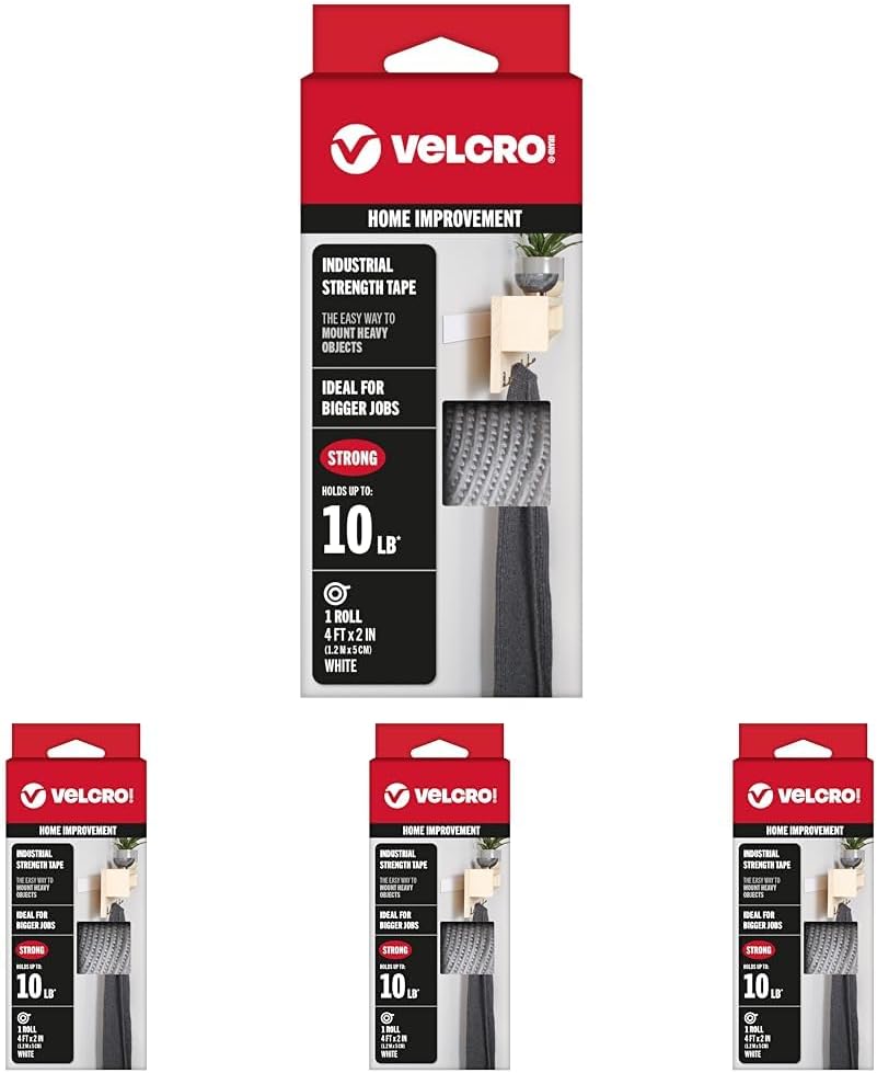 Heavy Duty Velcro Fasteners - 4x2 Inch Adhesive Strips | 10 lbs Hold | Black | 8 Count