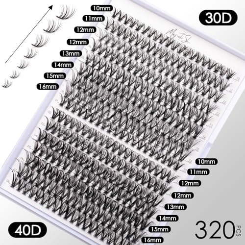 Lash Clusters DIY Lash Extensions Kit 320pcs Individual Lashes Clusters 30D 40D Eyelash Extension Kit with Applicator and Lash Bond&Seal,Clusters Lash Glue Remover Mix 10-16mm (30D+40D-320 KIT)