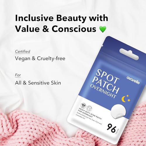 AVARELLE Hydrocolloid Acne Pimple Patches Nighttime 96 Count - Clear Spot Treatment