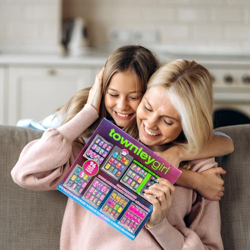 Townley Girl Rainbow Glow-in-the-Dark Press-On Nails Set for Kids, 96 Pieces