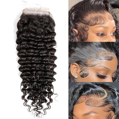 12 Inch Deep Wave HD Lace Closure - Natural Black Brazilian Hair