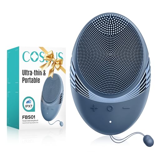 COSLUS FBS01 Portable Facial Cleansing Brush - Gentle Silicone, 5 Modes, Waterproof, Navy Blue