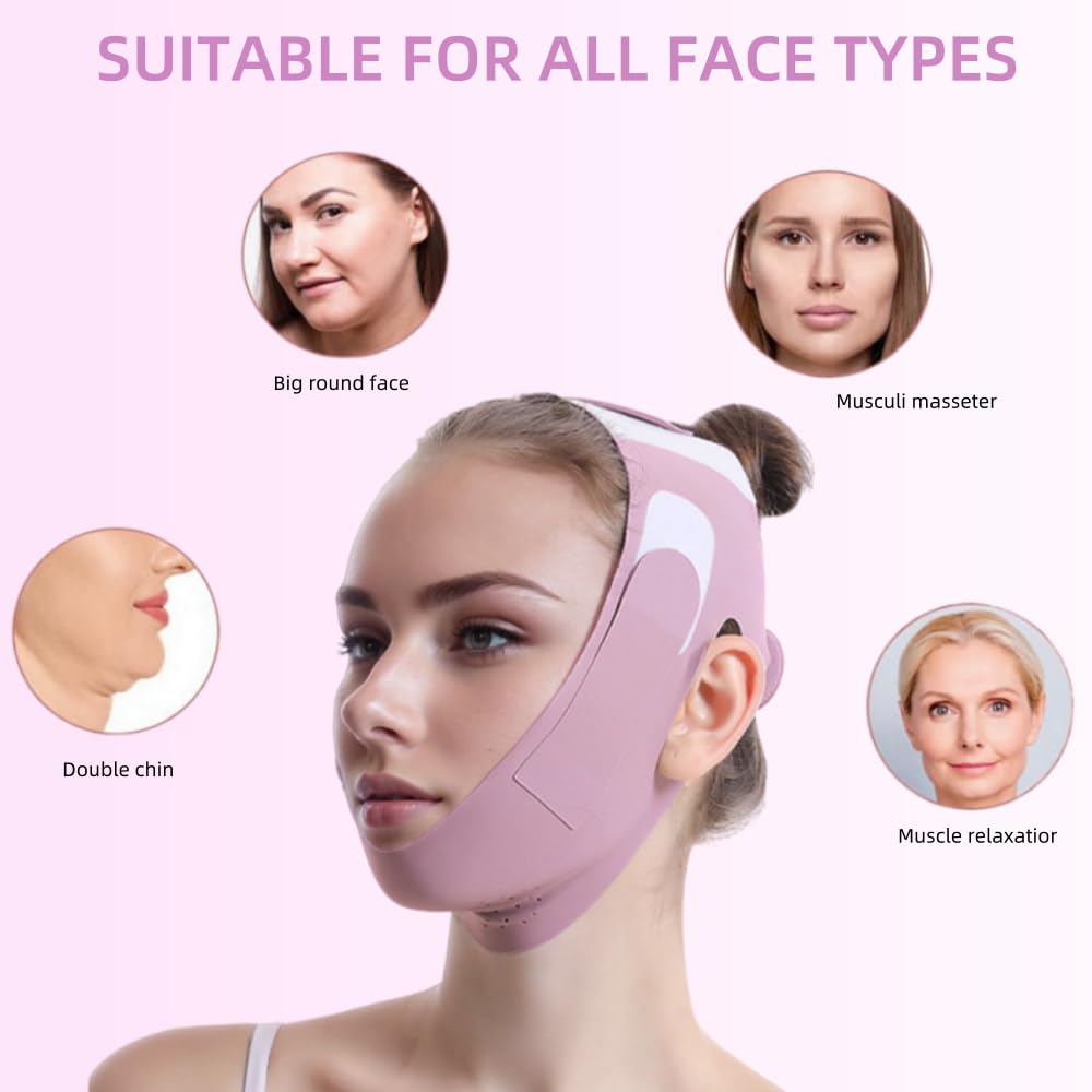 Graphene V-Line Mask Chin Up Mask V Shaped Face Mask Chin strap for sleeping, Jaw Exerciser,IndianRed4,Small