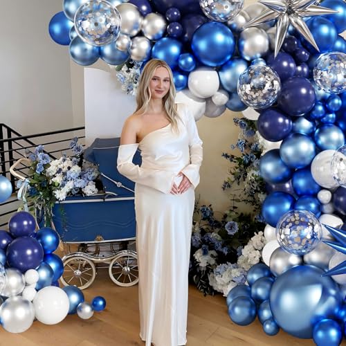 Blue Silver Balloon Garland Arch Kit - 140Pcs for Celebrations
