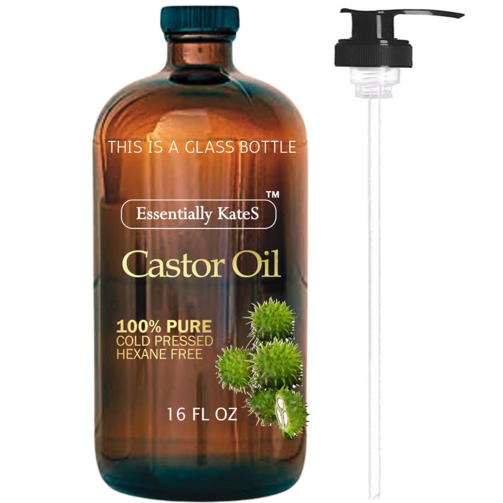 Castor Oil 16 Fl Oz - 100% Pure & Natural, Cold Pressed | Glass Bottle with Pump for Hair & Body