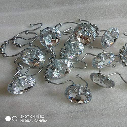 Luxury Way Rhinestone Shower Curtain Hooks - 12 Pack, Rustproof
