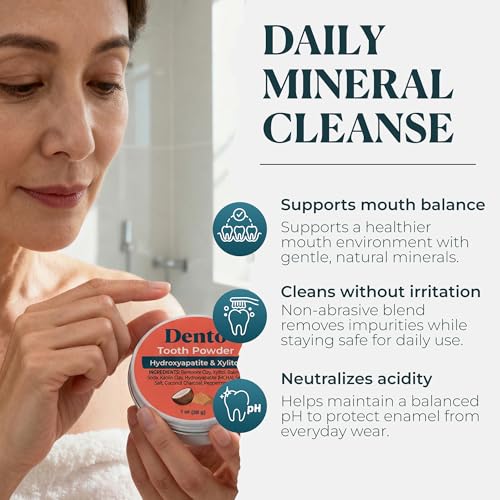Dento Hydroxyapatite & Xylitol Tooth Powder with Charcoal & Clay - Natural Whitening 1oz