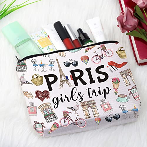 Paris Theme Travel Cosmetic Bag - Durable Canvas Makeup Organizer Pouch