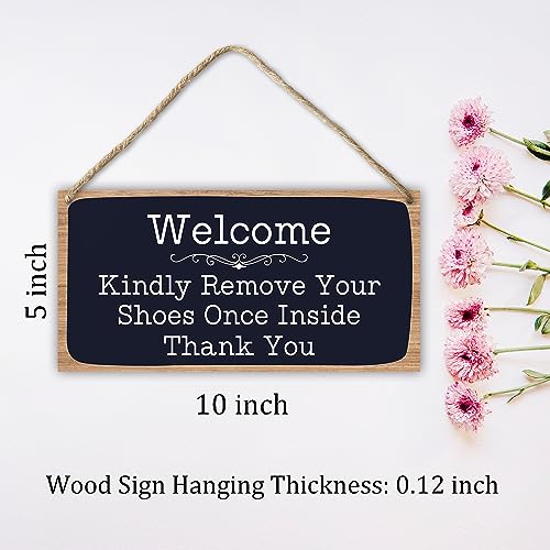Wooden Welcome Sign - Kindly Remove Your Shoes Plaque | Retro Home Decor