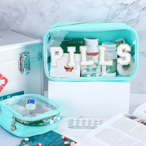 Hillban 2-Piece Preppy Chenille Letter Medicine & Cosmetic Travel Bag Set