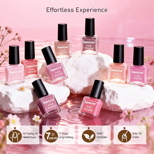 OpenLive Jelly Nail Polish Set - 12 Colors 5ML with Base & Top Coat - No Lamp Needed