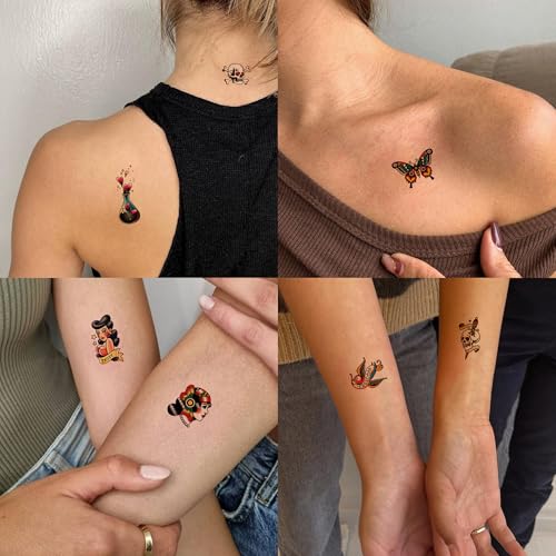 76Pcs American Traditional Temporary Tattoos for Adults - Retro & Realistic