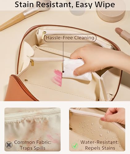 ALEXTINA Travel Makeup Bag, Large Waterproof Vegan Leather Cosmetic Organizer