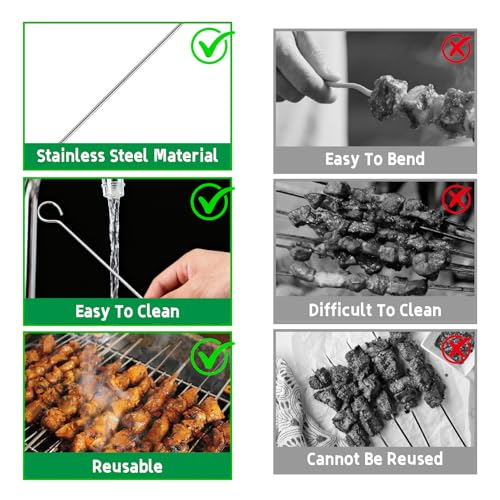 12-Pack Stainless Steel BBQ Skewers – Reusable Kabob Sticks for Grilling