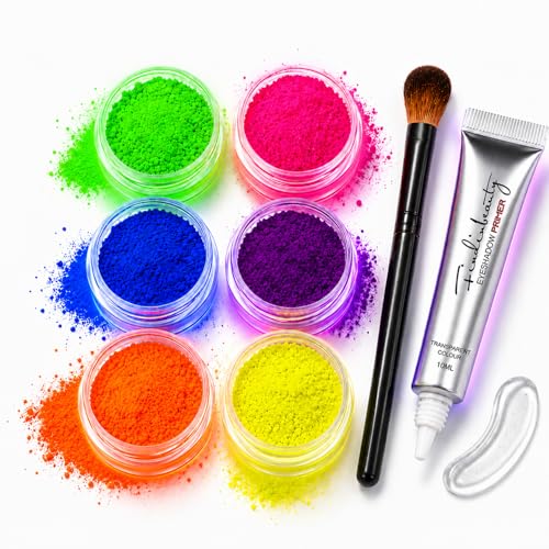 UV Neon Pro Kit – 6 Color UV Reactive Pigment Powder Set with Primer & Brush
