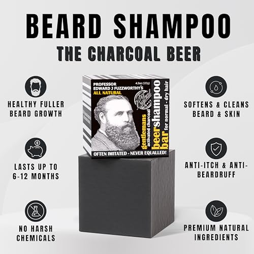 Professor Fuzzworthy's Activated Charcoal & Beer Beard & Hair Shampoo Bar 4.2oz - Gentlemen's Multi-Purpose Cleanser
