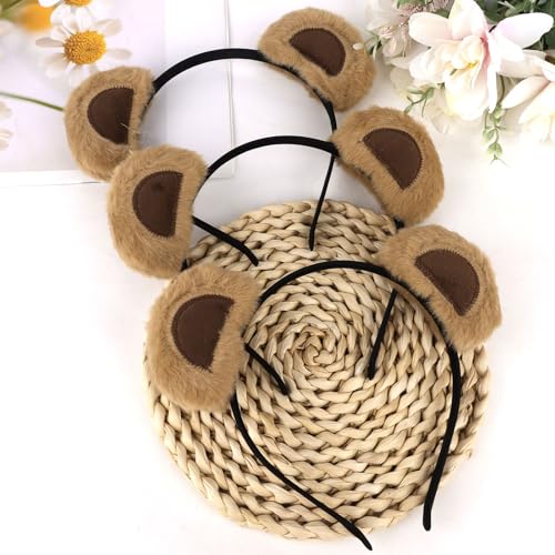 Khaki Bear Ears Headband - 3Pcs Cute Plush Costume Accessory
