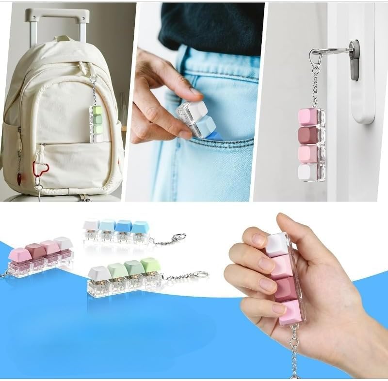 Keyboard Fidget Toy Set - 4-in-1 Decompression Button Keychain for Stress Relief | Pink & Green