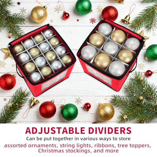 DIMESHY Christmas Ornament Storage Box for 64 Ornaments with Adjustable Dividers