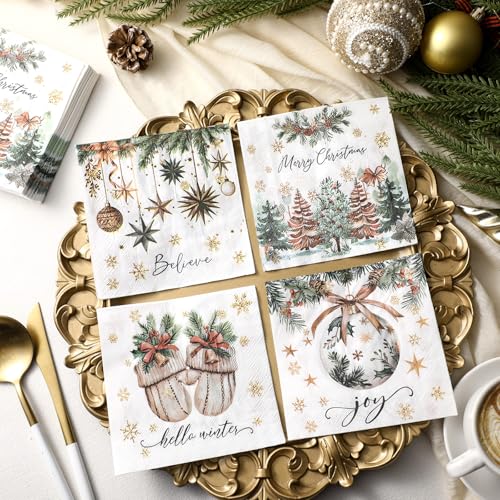 120 Pcs Christmas Cocktail Napkins - Elegant 2-Ply Designs for Holiday Parties