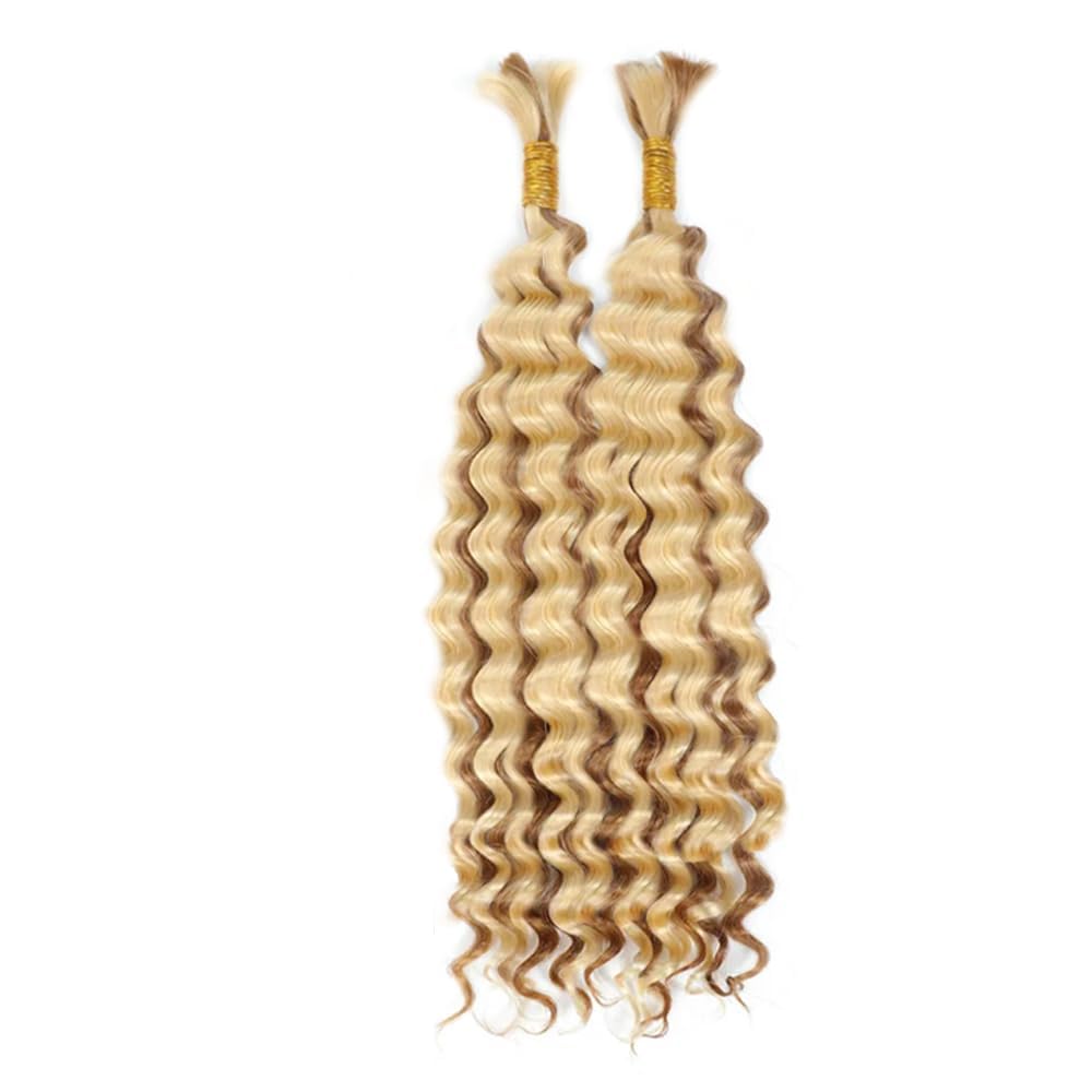 P27613 Boho Hair for Braiding Deep Wave Bulk 18 18 Inch P27/613 Highlight Human Braiding Hair Blonde Braiding Hair Extensions 110g