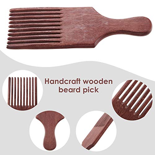 Patelai Wooden Beard Comb - 2 Pack Long Tooth Hair & Grooming Pick for Men & Women