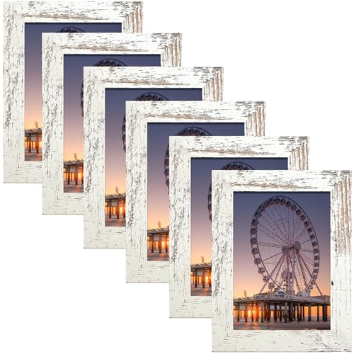 BESCRCL Set of 6 Distressed White 4x6 Picture Frames