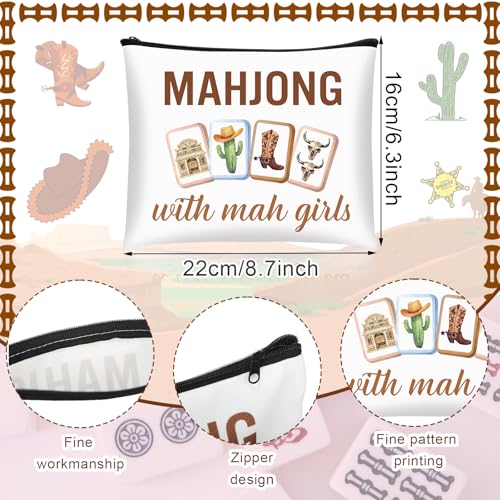 9 Pcs Mahjong Makeup Bag Set - Western Cowgirl Canvas Cosmetic Pouch
