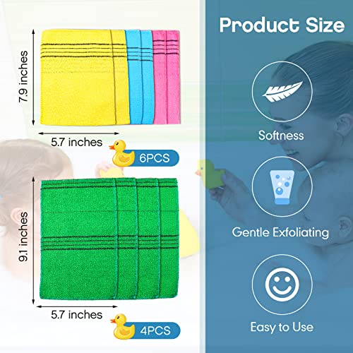 Tatuo 10 Pcs Korean Exfoliating Washcloth Mitts - Mix Color, Double Sided Body Scrubbers for Smooth Skin