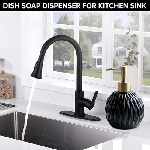 Black Ceramic Gold Soap Dispenser for Bathroom & Kitchen - 400ml