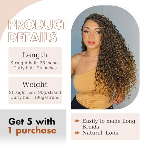 Siphis Pre Stretched Boho Braiding Hair 26 Inch — Black to Brown to Honey Blonde, 5 Pack