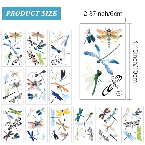 Colorful Dragonfly Temporary Tattoos - 60 Waterproof Body Stickers