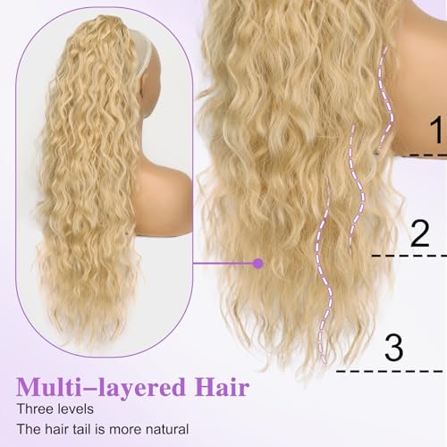 26 Inch Golden Blonde Curly Drawstring Ponytail Extension for Women