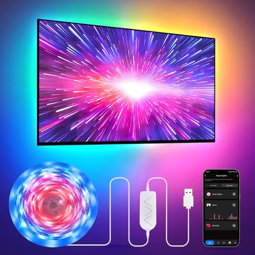RGB+IC LED TV Backlight Strip 9.84ft for 32-43 Inch TVs, Music Sync, Bluetooth Control, 44 Scene Modes