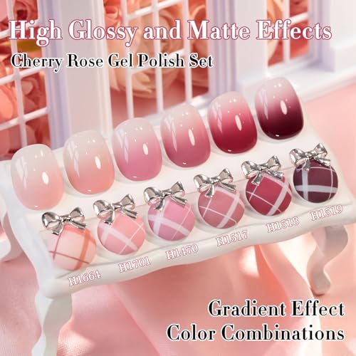 Double Rhythm Nude Rose Burgundy Gel Polish Set - 6 Non-Toxic, Hema-Free Nail Art Kit