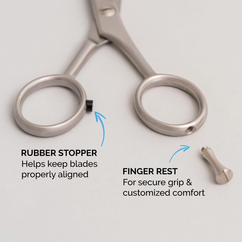 ZEUS Stainless Steel Beard Trimming Scissors with Leather Case, Facial Hair Clipping Tool for Barber Quality Beard & Mustache Trim, Great for Father's Day (Made In Germany)