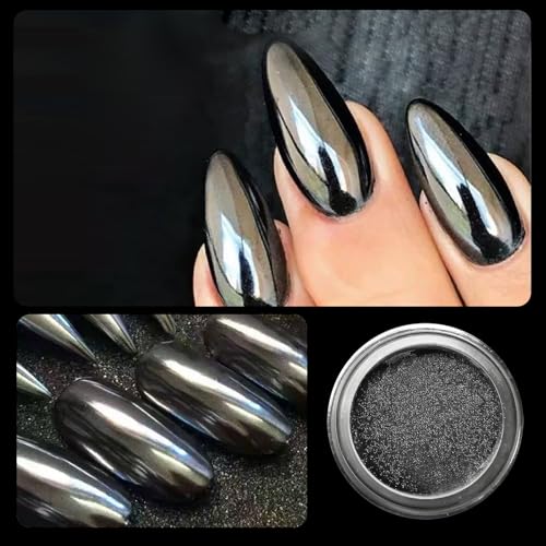 Black Chrome Nail Powder for Gel Polish - Metallic Mirror Effect