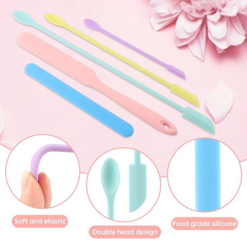 Mini Silicone Spatula Set - 5 Pcs Multicolor Makeup & Kitchen Stir Sticks | Reusable Beauty Tools