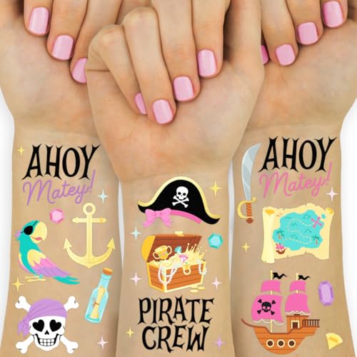 48 Pirate Crew Temporary Tattoos Gold Foil Kids Party Favors Set