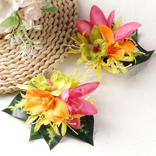 Hawaiian Tropical Flower Hair Clips - Handmade Orchid Hairpins (2 PCS)