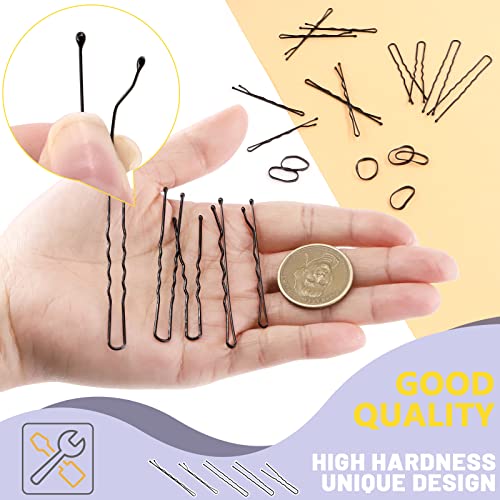 Swpeet Black Hair Pins & Elastics Kit - 380Pcs for Stylish Updos & Hair Styling